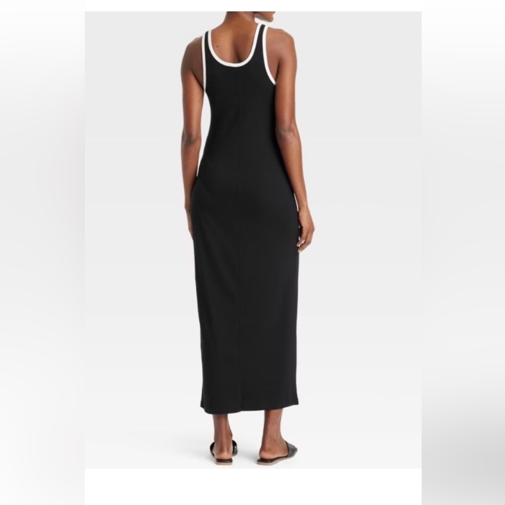 a. new day Black With White Trim Maxi Dress Size Large NWT - Picture 2 of 7